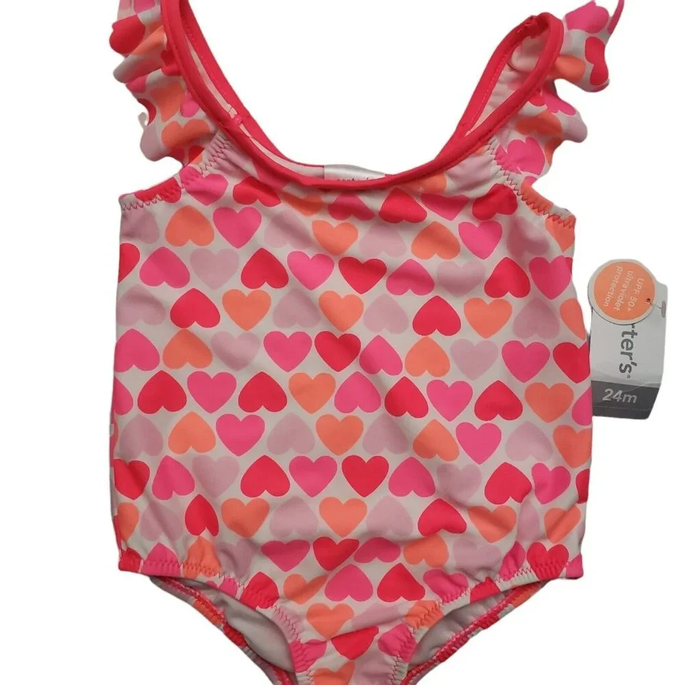 Carter's Baby Girls One Piece Swimsuit Pink Hearts 24 Months